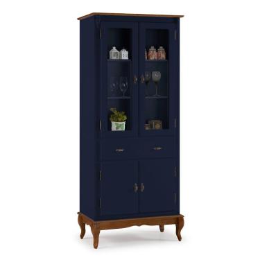 Imagem de Cristaleira 4 Portas 2 Prateleiras 1 Gaveta e Pés Luiz XV 60308 Linz Móveis - Azul Petróleo/Imbuia