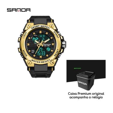 Imagem de Relógio Esportivo de Pulso Sanda 739 estilo analógico e digital dual time anti shock acompanha caixa-Masculino