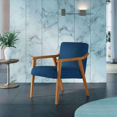 Imagem de poltrona flavia poliéster azul marinho e nogueira