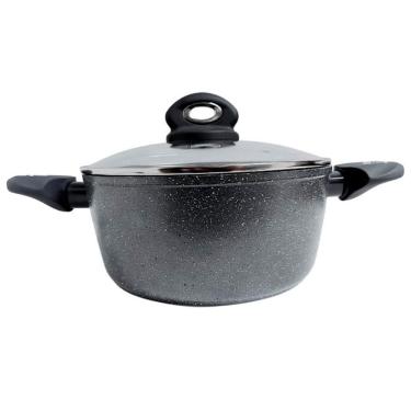 Imagem de Caçarola Bergner Orion em Alumínio Forjado com Revestimento em Marble, Fundo de Indução e Tampa de Vidro Cinza - 28 cm