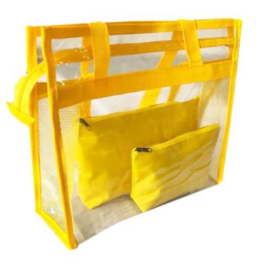 Imagem de Bolsa feminina praia sacola transparente 2 necessaires amarela