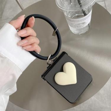 Imagem de Pulseira de anel coreano de luxo sólido preto branco 3D Love Heart Case para Samsung Galaxy Z flip4 Z Flip 3 4 5G Z Flip3 Zflip5 Capa, A, para Samsung Z Flip 4