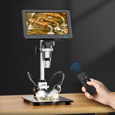 Imagem de Microscópio eletrônico, microscópio digital, display de 7 polegadas com pixels de 1600 W, 1200X, microscópio industrial, microscópio de soldagem, controle remoto e projeção de tela