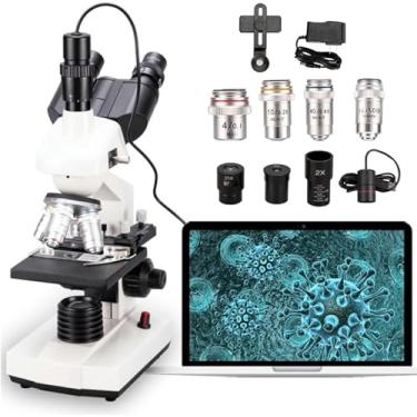 Imagem de CHONGHAN Microscópio,40x-5000x MicroscóPio Trinocular Composto, EstáGio MecâNico + Ocular EletrôNica De 5 MilhõEs De Pixels, Para Aquicultura/EducaçãO/QuíMica/IndúStria MéDica,White