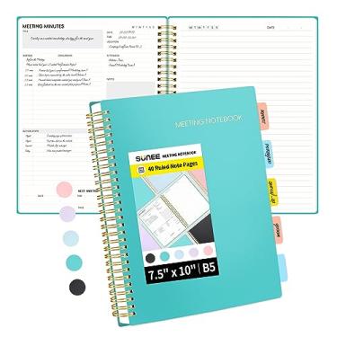 Imagem de SUNEE Caderno de reuniões para trabalho com itens de ação – 160 páginas, planejador de projetos tamanho B5, agenda de reuniões em espiral/organizador de caderno de minutos para mulheres e homens,