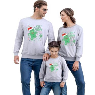Imagem de ONKOUKOU Moletom de Natal Mon and Me - Suéter feminino estampado HAPPY TREE Top Family Matching Crew Shirt, Feminino, cinza, G