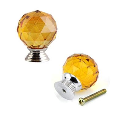 Imagem de 40 mm 2 peças bola amarela transparente vidro cristal forma diamante puxador gaveta puxador cozinha diy decoração de casa (amarelo)