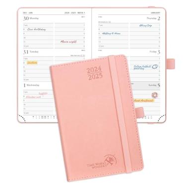 Imagem de POPRUN Agenda de ano acadêmico Planner 2024-2025 tamanho de bolso (10 cm x 15 cm) (julho de 2024 a junho de 2025) Agenda semanal 2024 com horários horários, capa macia de couro - rosa