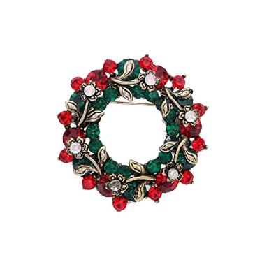 Imagem de Grinalda vintage feminina Feliz Natal feriado broche inspirado vermelho verde cristal bonito Natal Ano Novo acessórios broches vestido brilhante roupas sacos de corsage chapéu decoração folha cachecol