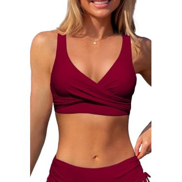 Imagem de Beachsissi Top de biquíni feminino com gola V e costas acolchoadas, Vinho, GG