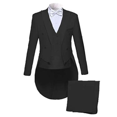 Imagem de Sxfashbrd Blazer masculino de 3 peças, casaco formal slim fit, smoking, cauda longa, casacos de festa, agasalhos, Preto, 4G