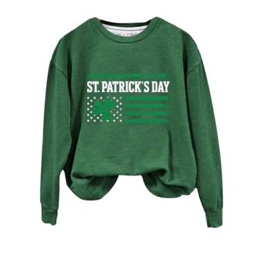 Imagem de Camisetas femininas com estampa de bandeira irlandesa verde de manga comprida Dia de São Patrício Lucky Mama, Ag, GG