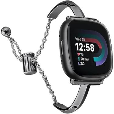 Imagem de Pulseira Silm compatível com Fitbit Versa 4/Fitbit Sense 2 pulseira feminina fofa, pulseira de metal de substituição compatível com Fitbit Sense/Versa 3 mulheres (preto)