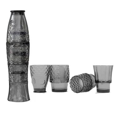 Imagem de DDMDBYHRY Copos de vidro empilháveis à moda antiga, conjunto de 4 copos de design de peixe, conjunto de copos estéticos de peixe Koi, copos azuis para beber, 250 ml x 4 peças