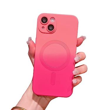 Imagem de Owncase Capa de silicone magnética para iPhone 13 [funciona com Magsafe] Capa protetora de lente de câmera completa TPU macio gradiente cor anti-queda anti-arranhões à prova de choque capa para telefone para mulheres meninas, rosa vermelho