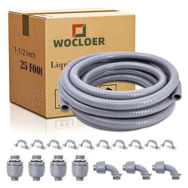 Imagem de Wocloer Kit de conduíte de 3,8 cm (1-1/2"), kit de conduíte elétrico flexível não metálico e conector, com 4 encaixes retos e 3 ângulos.