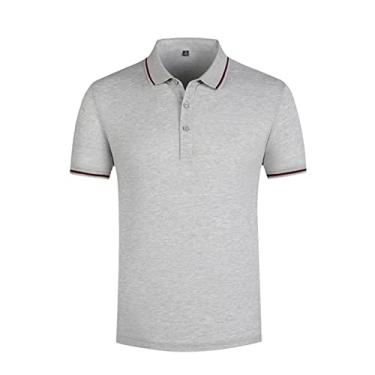 Imagem de Polos de golfe masculinos, cor sólida, gola listrada, camisa esportiva de poliéster, ajuste fino, leve, ajuste regular, verão, respirável(Color:Gray,Size:S)