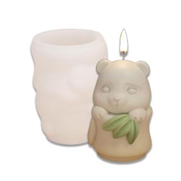 Imagem de Cestony Molde de silicone em forma de panda de tubo de bambu para fazer velas, pilares de resina, velas de aromaterapia, sabonete, flor, amostra, argila artesanal