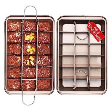 Imagem de SUJUDE Forma antiaderente para brownie com divisórias, assadeira de aço de alto carbono, faz 18 brownies pré-cortados de uma vez - 26 x 16 x 4 centímetros (dimensão interna)