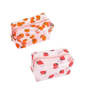 Imagem de 2 peças de bolsas de cosméticos transparentes e transparentes, nécessaire de viagem, kit de pincéis de maquiagem portátil, bolsa de armazenamento, organização de desenhos à prova d'água