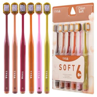 Imagem de heiana Escova de dentes extra macia para gengivas sensíveis, escova de dentes de cerdas macias de cabeça larga com micro cerdas nano macias para adultos, mulheres grávidas, idosos, aparelhos, 6 peças