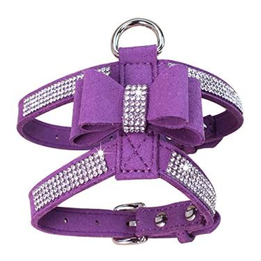 Imagem de Peitoral roxo para cães Fmall, colete de strass para gatos com gravata borboleta, filhote, gatinho, fofo, brilhante, lindo diamante de cristal para animais de estimação pequenos Yorkie Chihuahua PPP