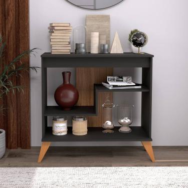 Imagem de Aparador Multiuso 72cm com 2 Prateleiras com Pés de Madeira 6209 Cinza - Rede Móveis