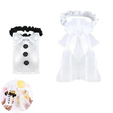 Imagem de ArrErr Identificador de taças de champanhe de casamento com pingente de laço elástico marcador para noiva e noivo torradas taças de champanhe ornamentos torradas taça de vinho faça você mesmo chá de