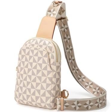 Imagem de LBiayion Pequena bolsa tiracolo feminina – Pochete de couro vegano com alça ajustável – Bolsa de peito moderna para viagens, D - branco, Small