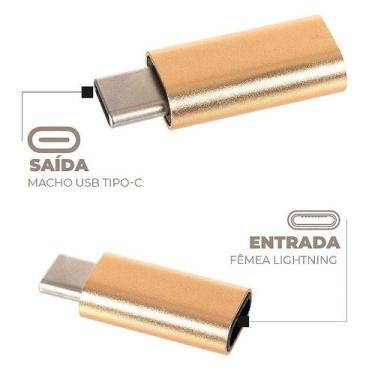 Imagem de Adaptador USB-C Macho Para Lightning Fêmea - Dourado - Penton