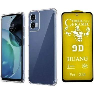 Imagem de Kit Capa Capinha Transparente + Película Cerâmica Fosca para Moto G34 