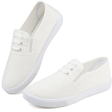 Imagem de Tênis feminino de lona branco leve com cadarço moderno confortável sapatos de lona cano baixo sem cadarço casual tênis caminhada calçados femininos, Sem cadarço branco, 34