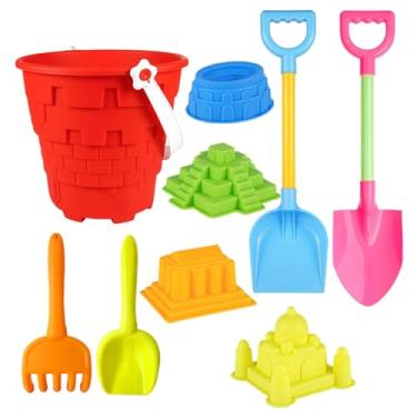 Imagem de TTETTZ 9 Peças Castelo Areia Praia Brinquedos Areia Castelo Construção Kits Areia Pá Castelo Baldes para Praia Verão Meninos Meninas Areia Ao Ar Livre, Vermelho