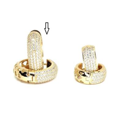Imagem de Brinco de ouro 18k com zircônia - Elegancy Joias, 7,1 gr Lar 6 mm alt 