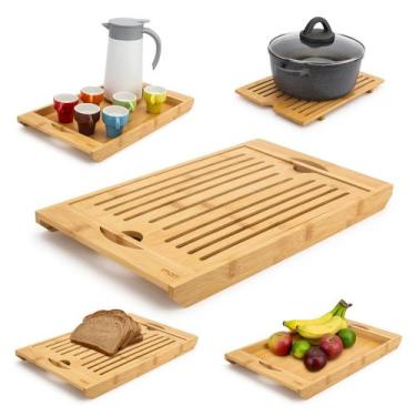 Imagem de Tábua Para Pães Migalheira 3 em 1 Bandeja Grade Bambu - mori