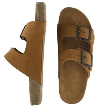 Imagem de Sandália Masculino  Papete De Couro Taupe Verão Confort Leve - Via Tri