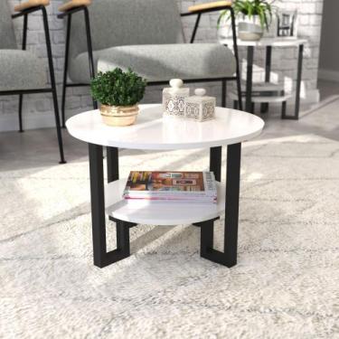 Imagem de Mesa De Centro Redonda 2 Tampos Pés Preto Branco - Lojas RDS