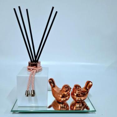 Imagem de Difusor Para Essência, Bandeja + 2 Pássaro. - R&A, Cubo branco rosê