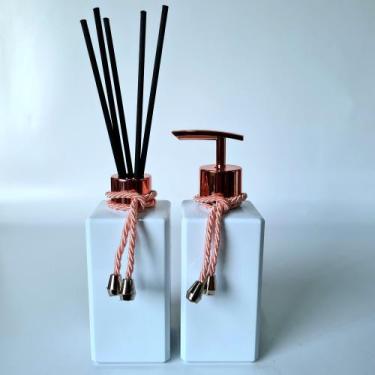 Imagem de Kit Lavabo, Saboneteira E Difusor - R&A, Square Branco Rosê
