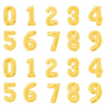 Imagem de Balão metalizado numérico Dourado 16" 40cm decoração festa - YOSS