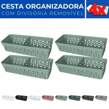 Imagem de Kit 4 Cesto Organizador Rattan c/ Divisória Removível 23x8 - Usual Uti