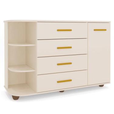 Imagem de Cômoda Infantil com Cantoneira e 4 Gavetas 100% MDF New Lorena Off Whi