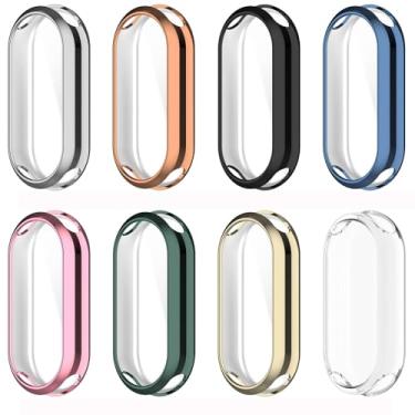 Imagem de WIIKAI Pacote com 8 capas de relógio de 8 cores compatíveis com XiaoMi Mi Band 9/9 NFC TPU protetor de tela protetora de cobertura amortecedor.