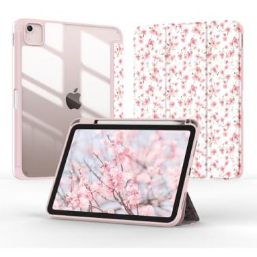 Imagem de Jarviwiin Capa para iPad Air 11 polegadas M3/M2 2025/2024, iPad Air 5ª/4ª geração 27.7 cm 2022/2020, capa fólio triplo com abertura automática e suporte transparente para lápis Air 5 4 (rosa floral)
