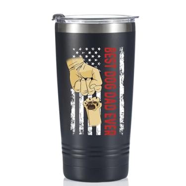 Imagem de Onebttl Presentes de pai de cachorro para homens, Best Dog Dad Ever, caneca de viagem de aço inoxidável de 590 ml com tampa e canudo para pai de cachorro, amante de cães, proprietário, preto