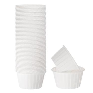 Imagem de HARFINGTON 50 peças de copos de cupcake de 100 ml, tamanho padrão, forros de cupcake de papel, embalagens à prova de gordura, descartáveis para casamento, aniversários, Natal, sobremesa, branco