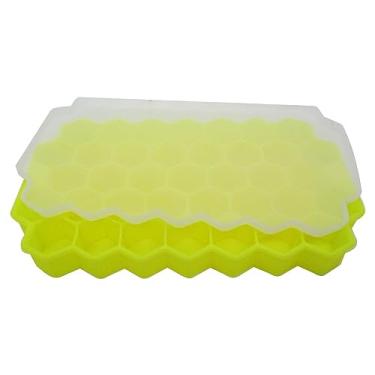Imagem de Gadgetime USA 1 bandeja de gelo de favo de mel com capa – molde divertido para freezer, coquetéis – empilhável, sem BPA e sem odor – silicone (amarelo)
