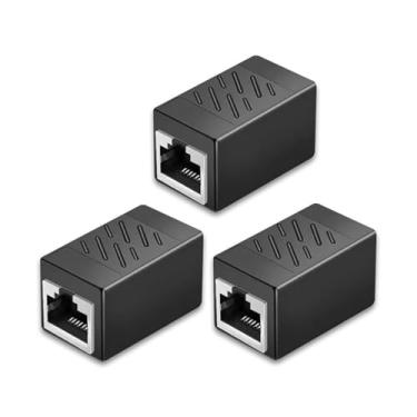 Imagem de EZYUMM Pacote com 3 acopladores Ethernet, extensor Ethernet banhado a ouro premium, acoplador RJ45 fêmea para cabo Ethernet Cat7/Cat6/Cat5/Cat5e