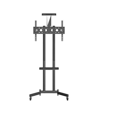 Imagem de ELG, A06V6_S, Suporte Pedestal com Rodízios , Altura Regulável de 1017mm a 1417mm, Para TVs a Partir de 32" e Até 50kg, Com Bandeja, Ajuste de Inclinação, Preto