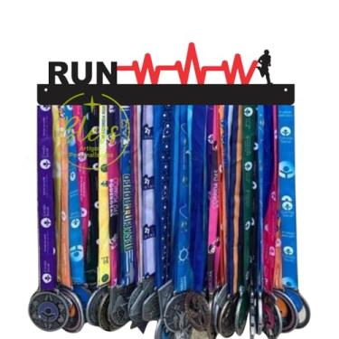 Imagem de Quadro Decorativo MDF Porta Medalhas Corrida com Desenho de Batimentos Cardíacos